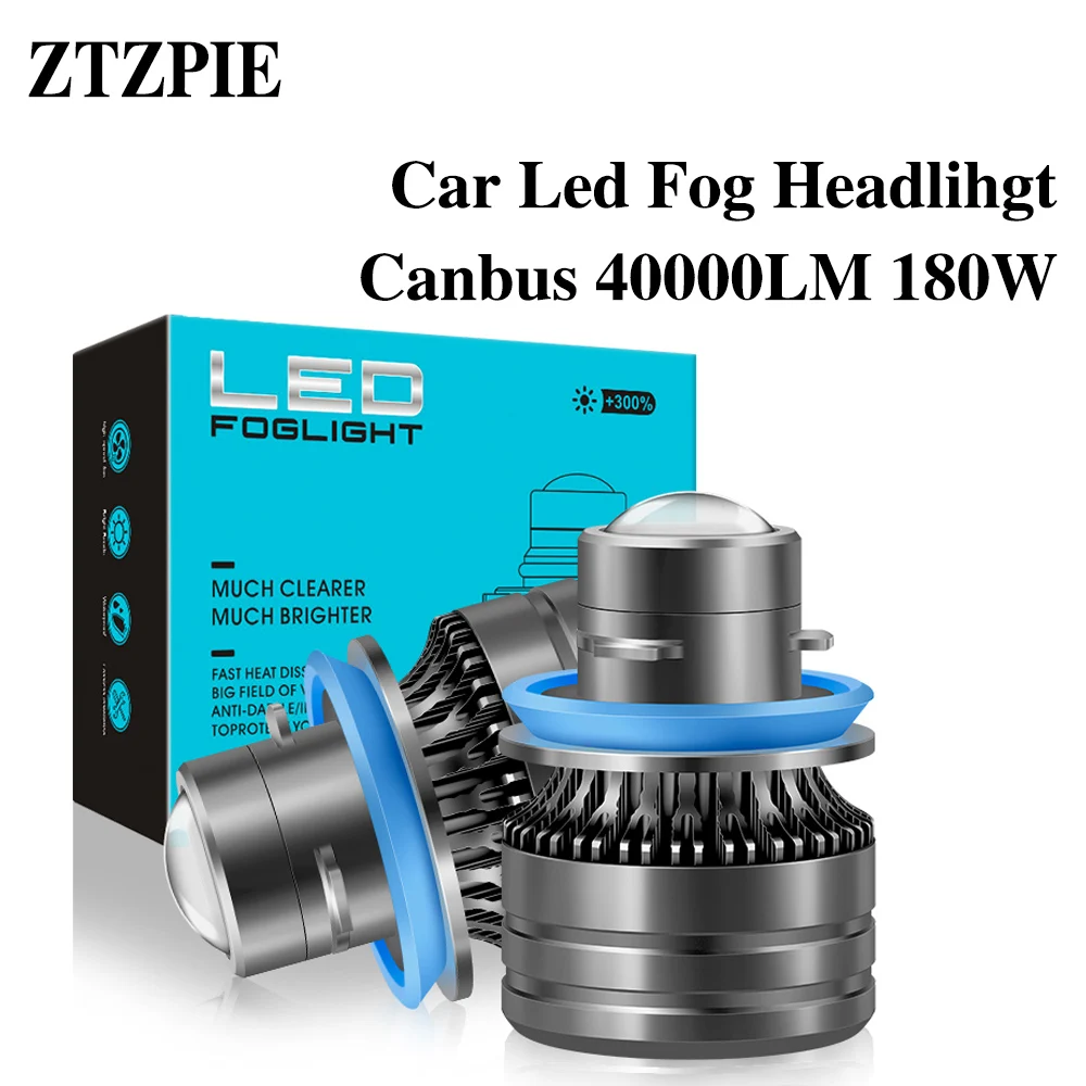 

ZTZPIE H11 Car LED Canbus Powerful Fog Light Bulbs 6000K 40000LM180W 12V Lens Fog Lamp Bulb