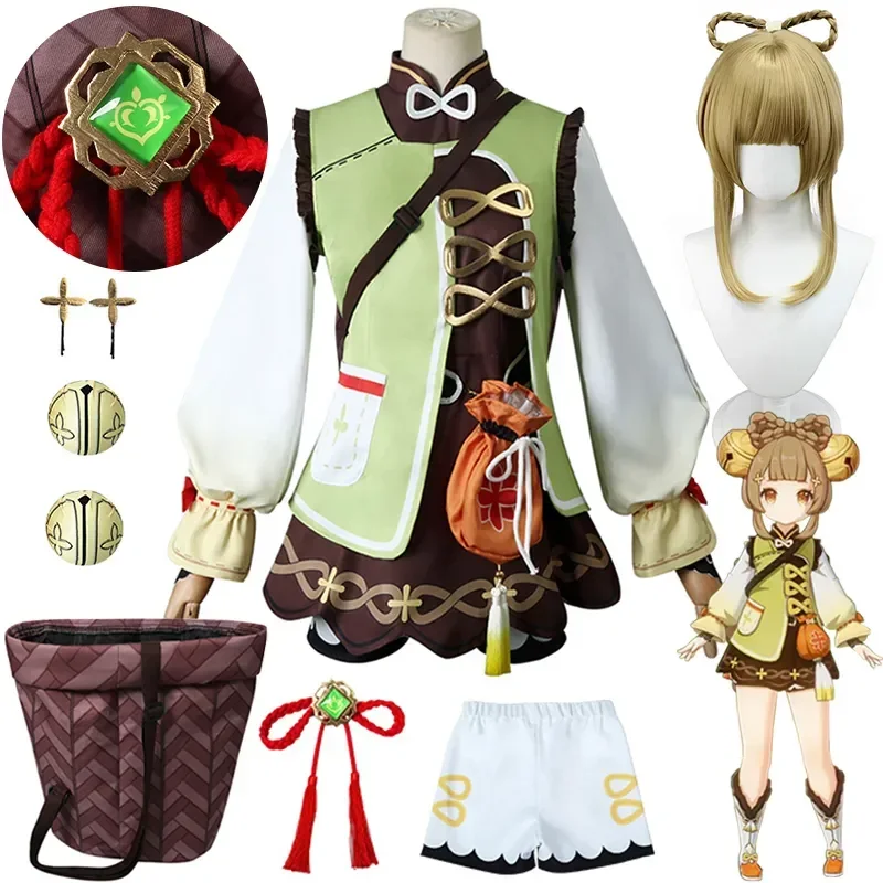 

Yaoyao Genshin Impact Cosplay Costume Wig Game Genshin YaoYao Cosplay Dress Halloween Carnival Party Costumes for Women Girl