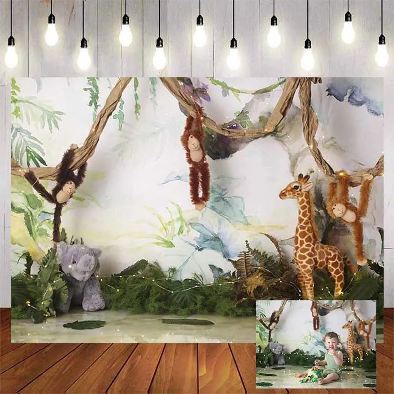 

Safari 1st Birthday Backdrop Jungle Tropical Forest Wild One Animal Party Photography Newborn Baby Shower Photo Decor Background
