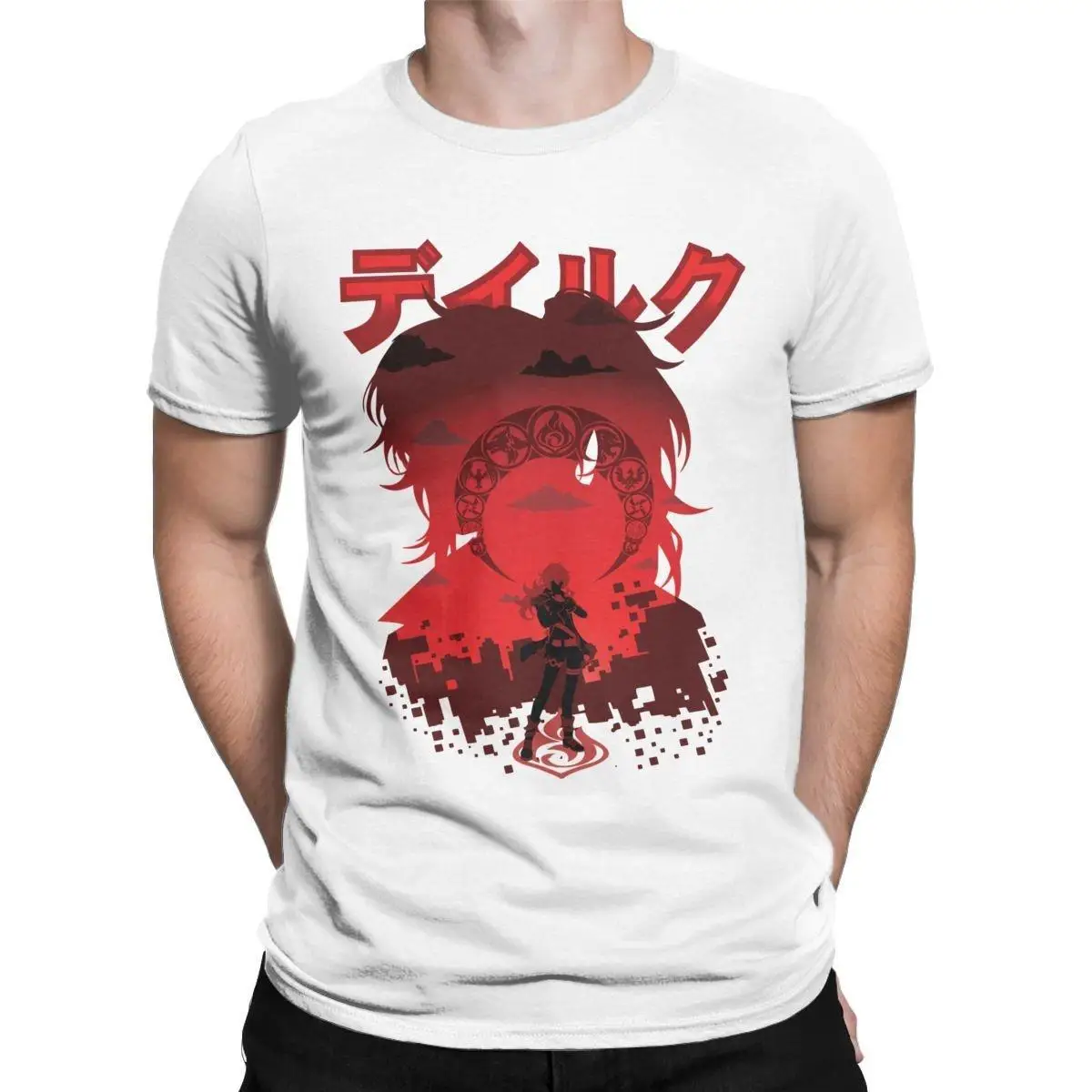 Men Genshin Impact Diluc T Shirts Zhong Li Game 100% Cotton Clothes Casual Short Sleeve Round Neck Tee Shirt Gift T-Shirt
