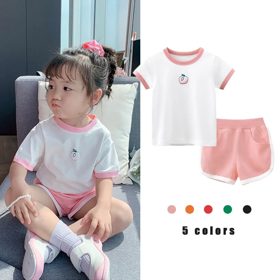 

2 Piece Girl Clothing Suit Children Summer Clothing Printed T Shirt Shorts Baby Girl Casual Clothes Set 2-8 Years