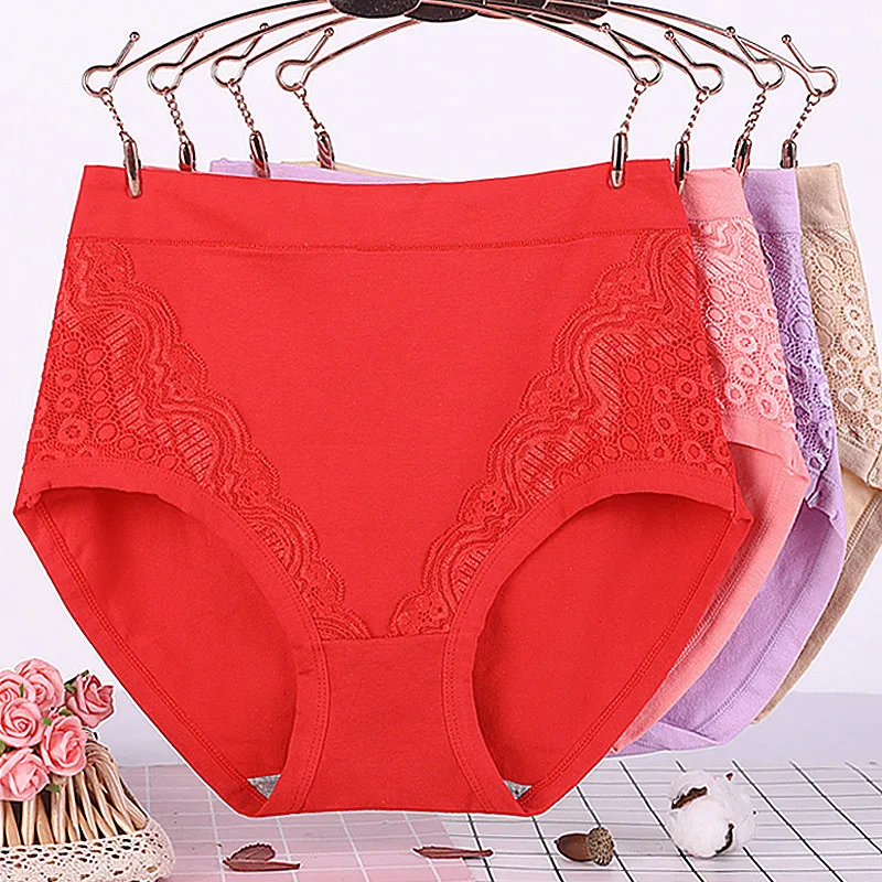 

Cotton Panties Women Modal High Waist Underwear Sexy Lace Panties Large Size XXXL Soft Comfortable Hip Lifing Underpants