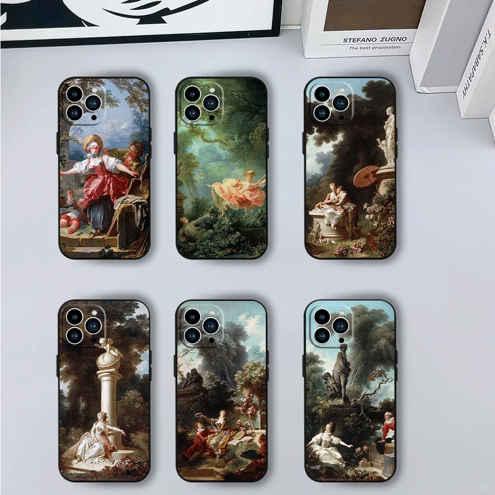 Чехол для телефона Art Jean H-Honore Fragonard iPhone 12 11 13 14 15 16 Max Pro Plus черный мягкий силиконовый