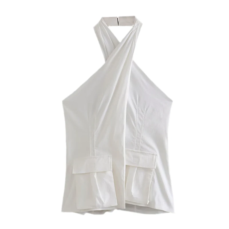 

Женский летний топ с открытой спиной и перекрестным вырезом, облегающий тонкий белый топ, новинка 2023