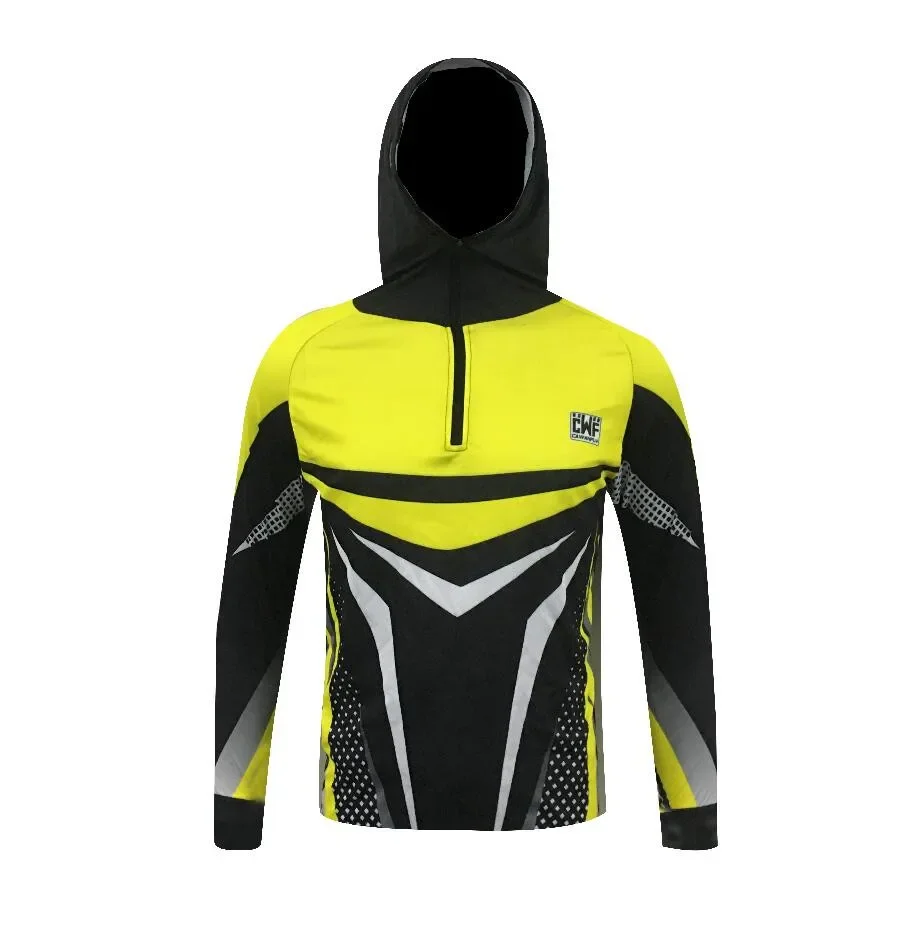 2024 Outdoor Sublimation Printing Long Sleeve Fishing Anti-UV UPF 50+ Clothes Breathable Hiking Sports Jersey Hooded Men's