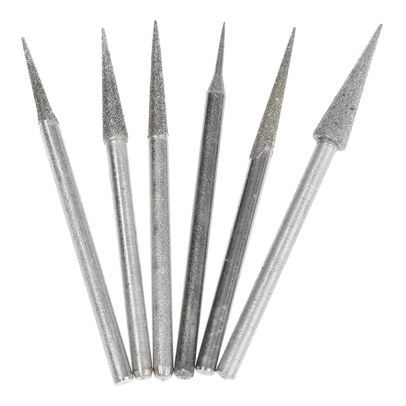 

6 Pieces 2 Mm Conical Diamond Grinding Bits Needle Lapidary Carving Tools Needle