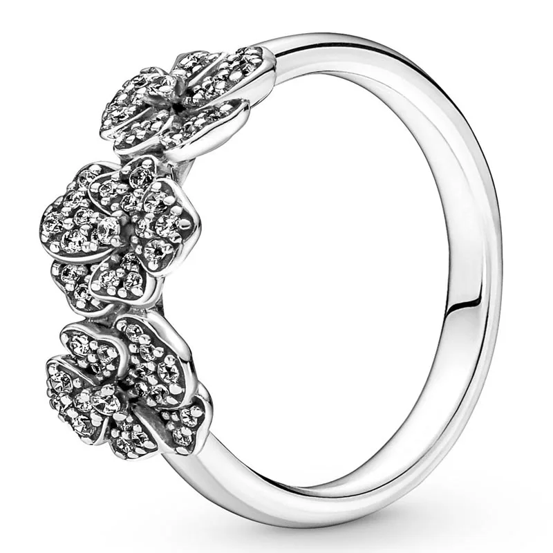 

Original Triple Pansy Flower With Crystal For Women 925 Sterling Silver Ring Wedding Party Gift Europe Jewelry