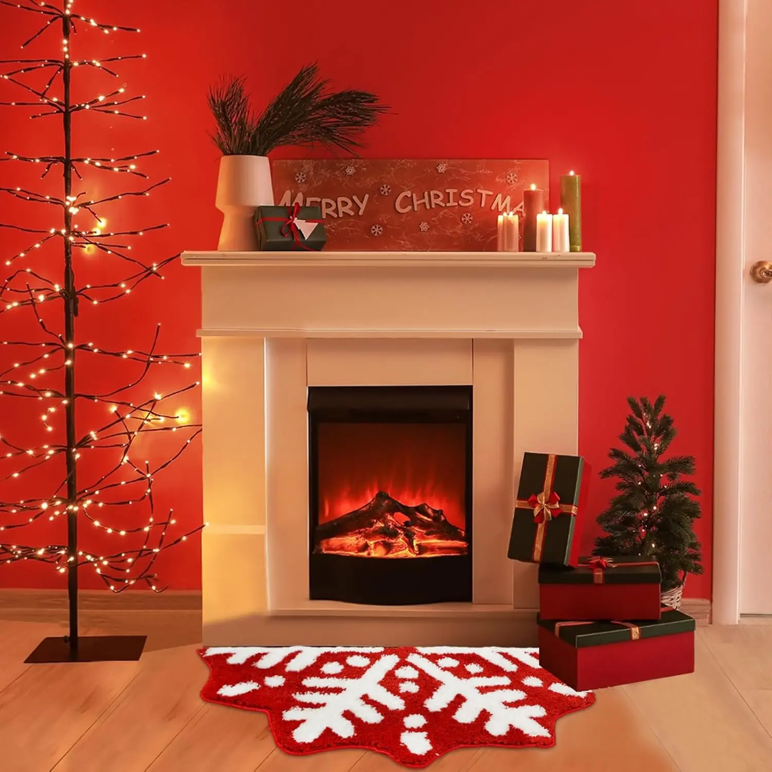 Красный Рождественский Ковер Викинмы С Имитацией Снежинки Имитация Кашемира