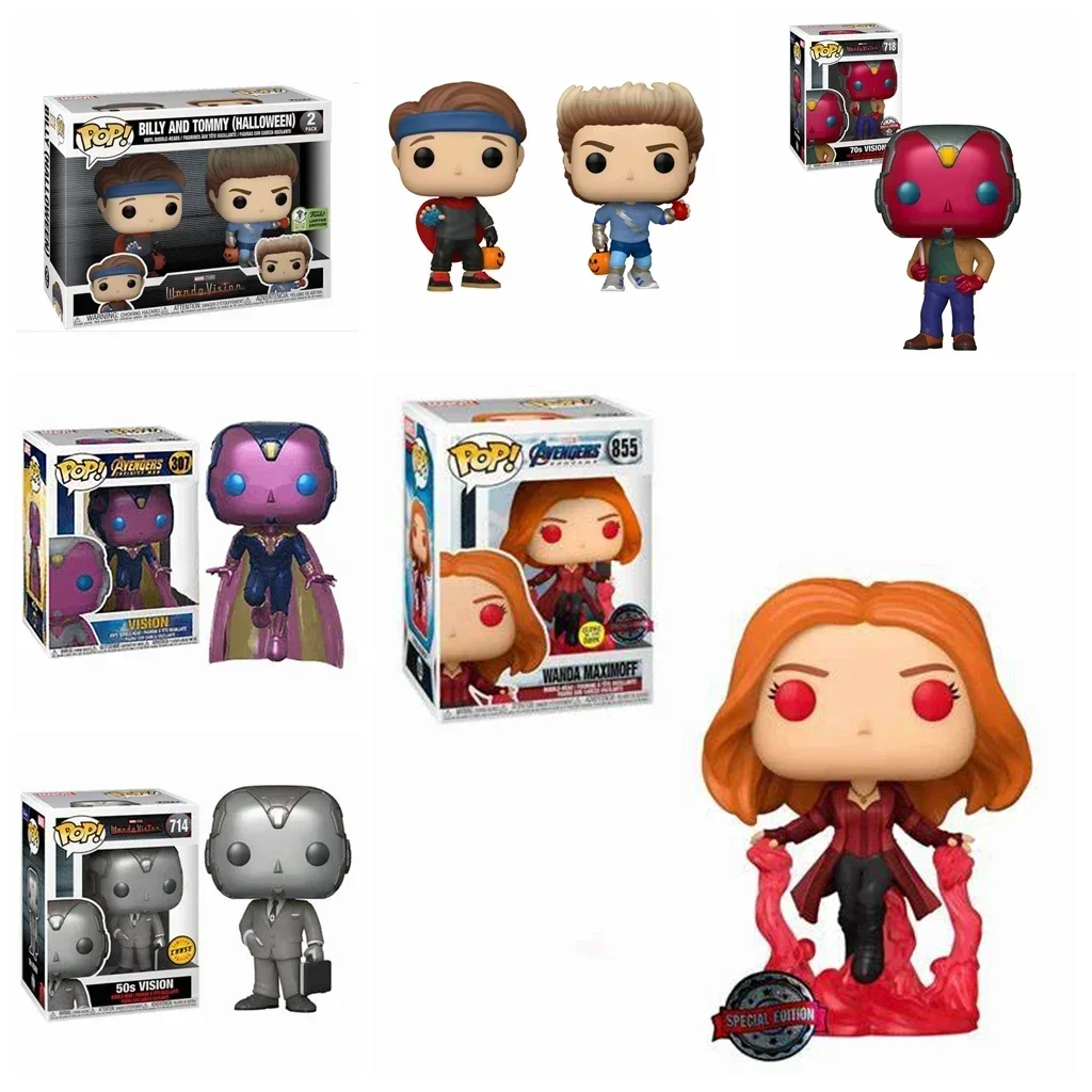 Фото Funko Marvels Wanda Maximoff 855 #   Видение 50 с 714 #   Зрение 70-х годов 718 #   Виниловая фигурка Билли и Томми на Хэллоуин, модель игрушки из ПВХ №1