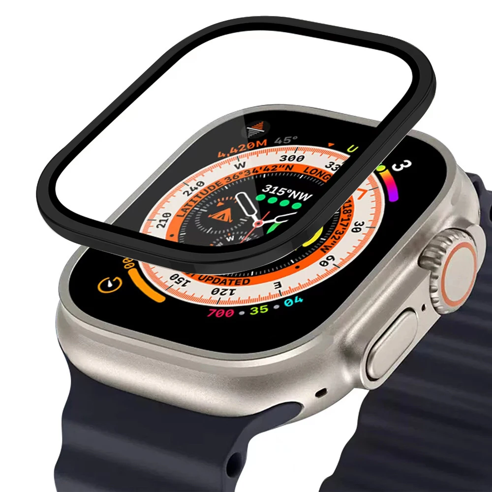 Фото Пленка из закаленного стекла + металлическая рамка для Apple Watch Ultra Series 49 мм, защита от царапин для экрана iWatch Ultra 3 2, аксессуары №1