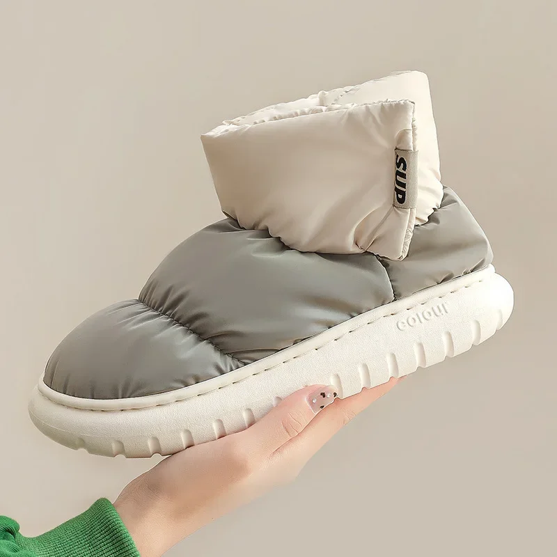 

Helel-covered Cotton Slippers Men's Winter Indoor Home Down Cloth Warm Non-slip Thick-soled Couple Cotton Shoes Women