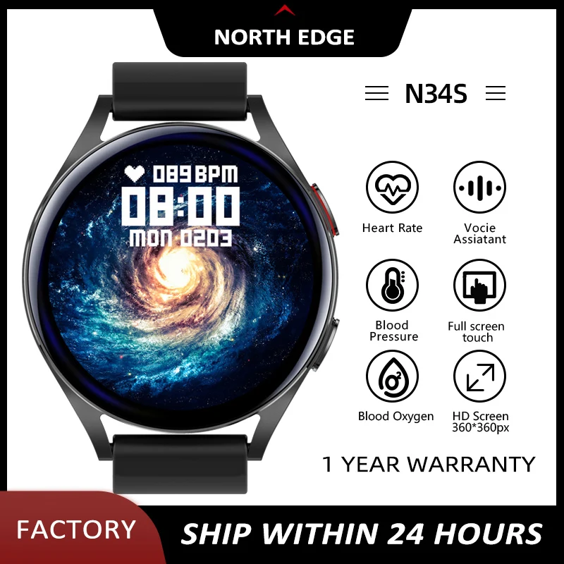 

NORTH EDGE N34S Bluetooth 5.0 Men's and Women's Smart Watch Heart Rate Sleep Monitor IP67 Waterproof APP For Apple Android Phone