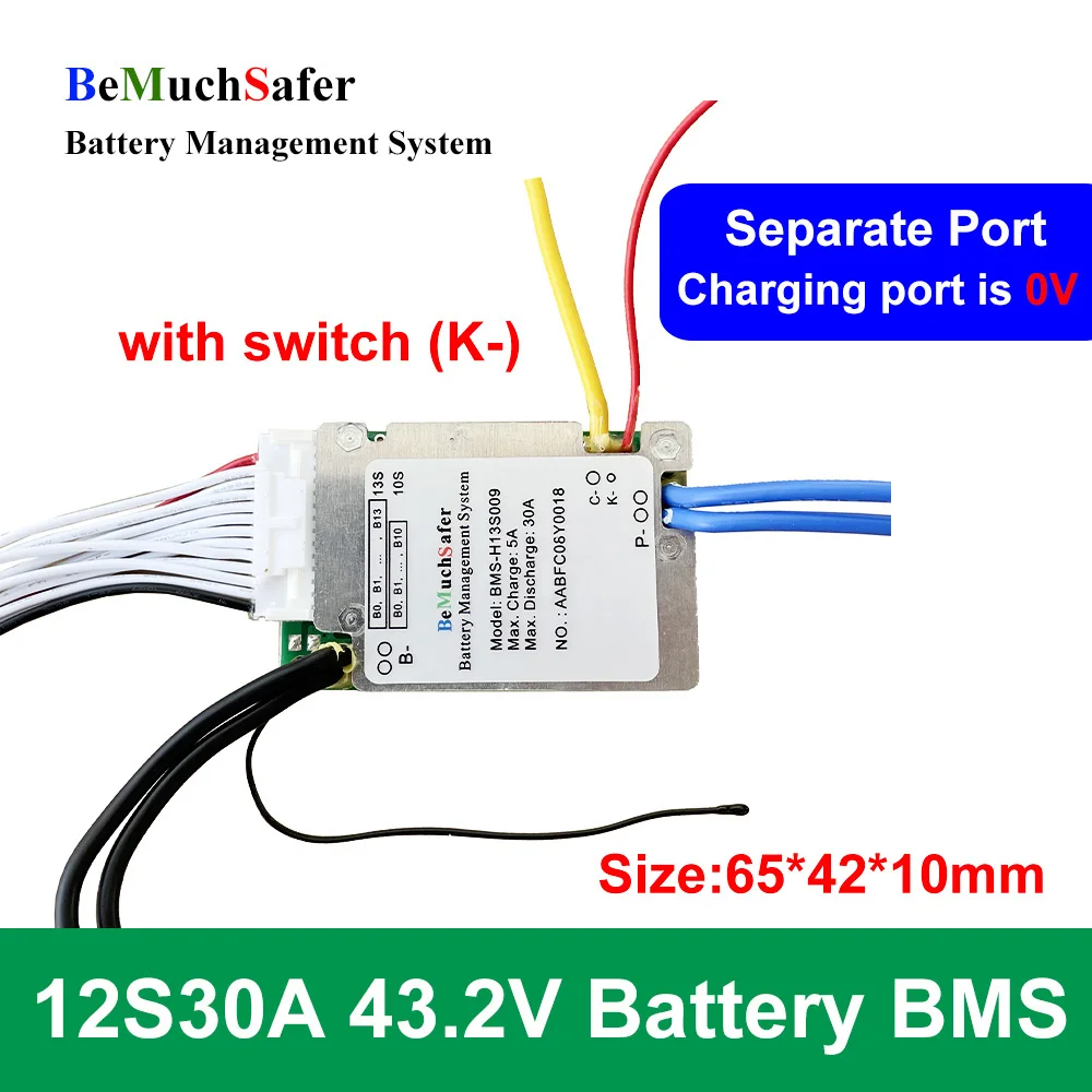 BeMuchSafer 36V 43.2V 48V BMS 10S 12S 13S 20A 30A 13S30A 12S30A Separate Port for E-Bike E-Scooter E-Motorcycles Energy Storage