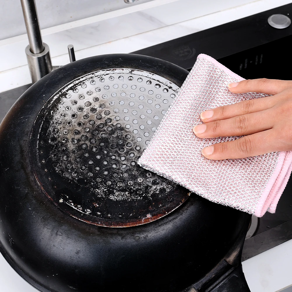 6/1 szt. Drut stalowy ściereczka do mycia naczyń dwustronna zagęszczona z mikrofibry silne narzędzie usuwania rdzy 27*27cm