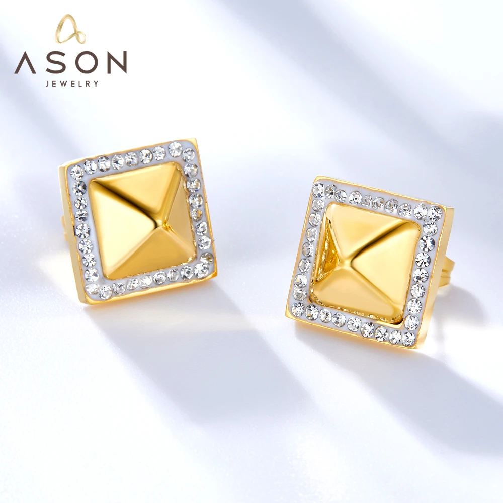 

ASONSTEEL Stud Earrings Square Awl With White Cubic Zirconia Stainless Steel Gold Color Earrings For Women Jewelry Daily Wear