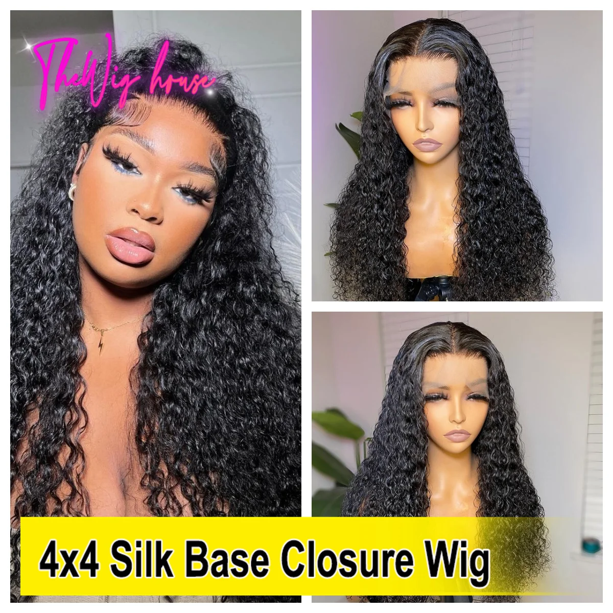 

Kinky Curly 4x4 Silk Base Closure For Black Women Hidden Knot Brazilian Curly Human Hair Wigs Brazilian Virgin