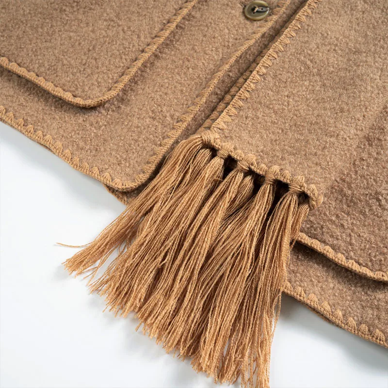 Подиумное женское новое коричневое шерстяное пальто с шарфом и воротником