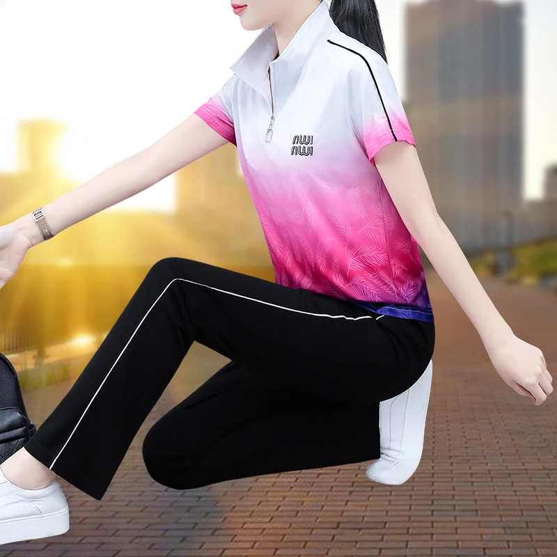 Ice Silk Quick-Drng Sportswear Suit Summer 2025 New Arrival Casual Fashion Middle-Aged Ladieswear Short-Sleeved Two-... |
