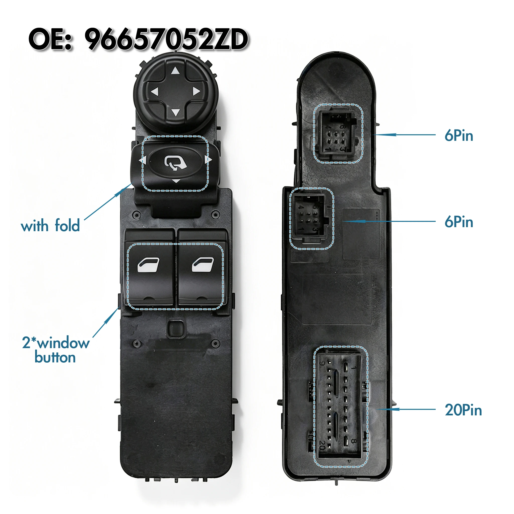Фото 96657052ZD Для Peugeot Citroen RCZ DS4 2011-2015, Главный электрический переключатель стеклоподъемника со стороны водителя, кнопка управления стеклоподъемником №4