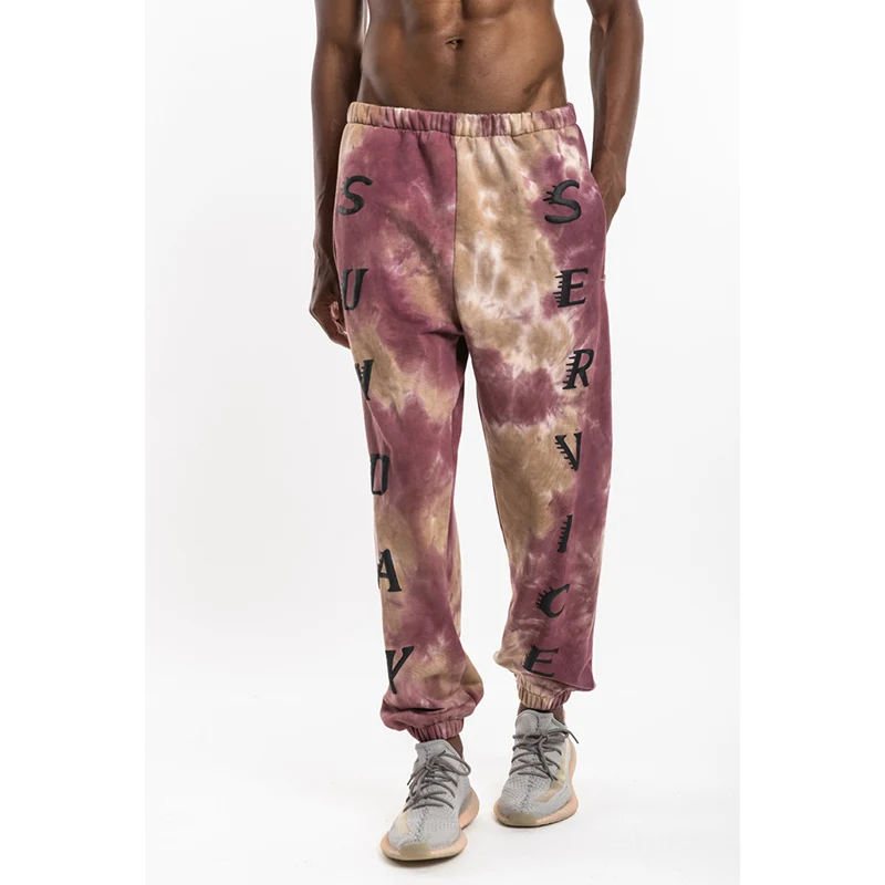 

20SS Kanye West Tie Dye 3D Foam Letter Print Sweatpants Men Joggers Elastic Waist Lose Casual Trousers Hip Hop Mens Sweat Pants