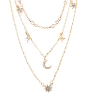 full diamond moon pentagram multi layer womens necklace combination