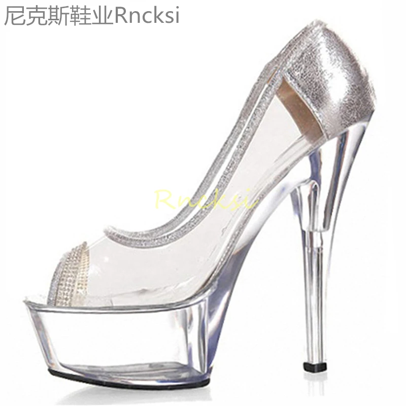 

15cm Single-shoe women's waterproof platform new high-heeled fish mouth fashion Joker stiletto super high heels