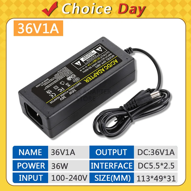 Адаптер питания 36В 1A, преобразователь переменного/постоянного тока 100-240 В, Штекер 5,5x2,5 мм для светодиодной ленты, Аксессуары для систем видеонаблюдения DVR