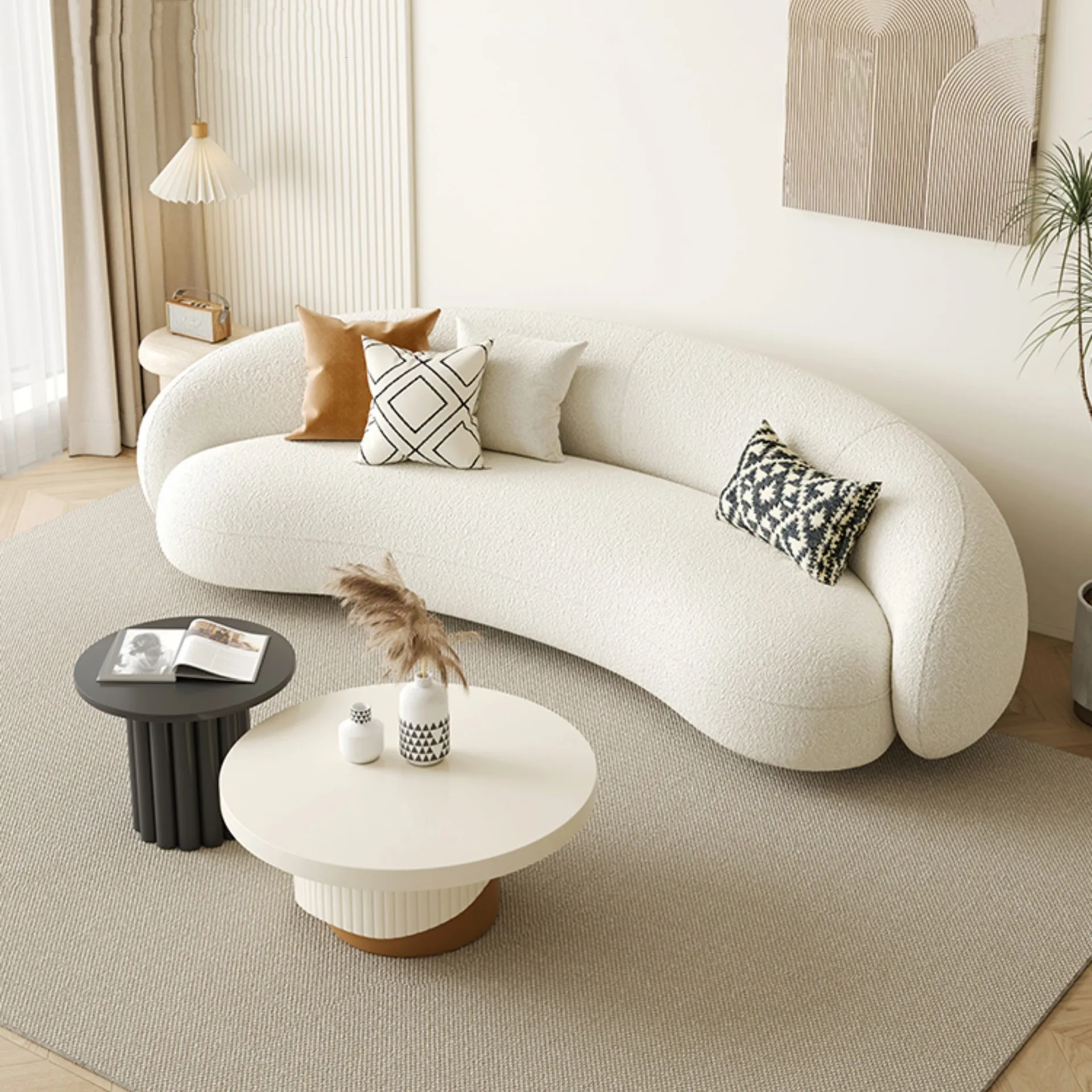 

Cream Style Lambswool Sofa Small Apartment Modern Simple High-Profile Figure Curved Sofa Clothes
