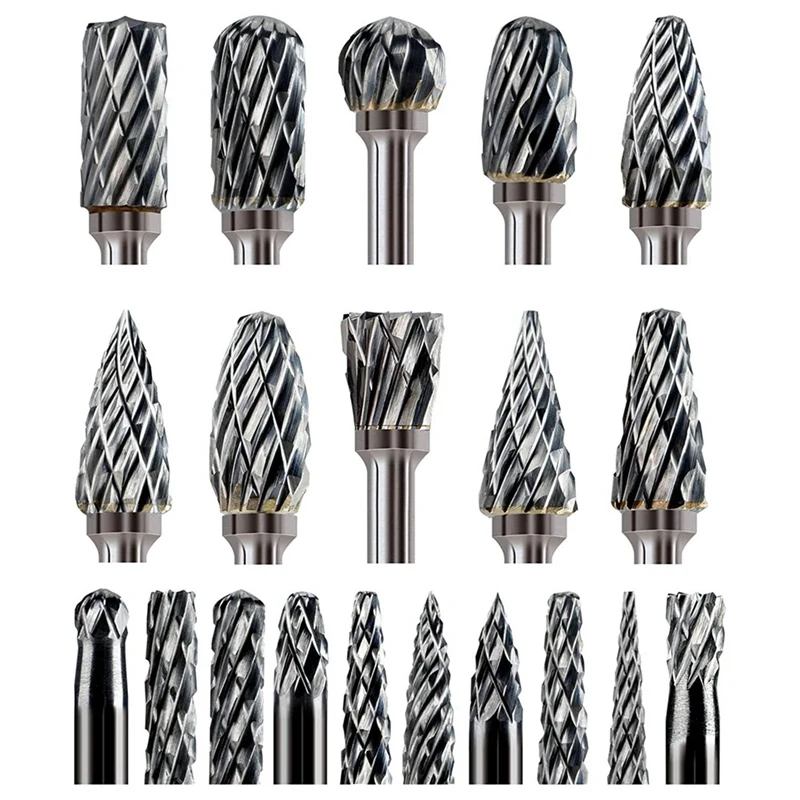 

Carbide Burr Accessories Attachments 20PCS Die Grinder Rotary Tool Rasp Wood Carving Bits Metal Grinding Engraving