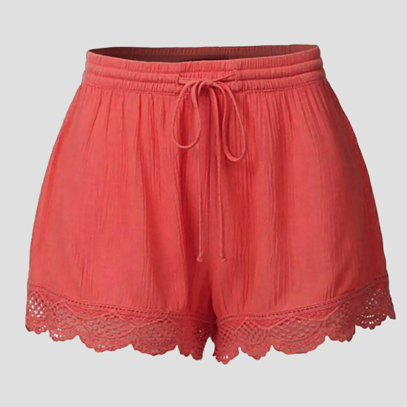 

Hawaiian Beachwear Shorts Solid Color Trunks Elastic Waist Pants Lace Edges Women's Shorts Lace Up Dailywear Pantalones Cortos