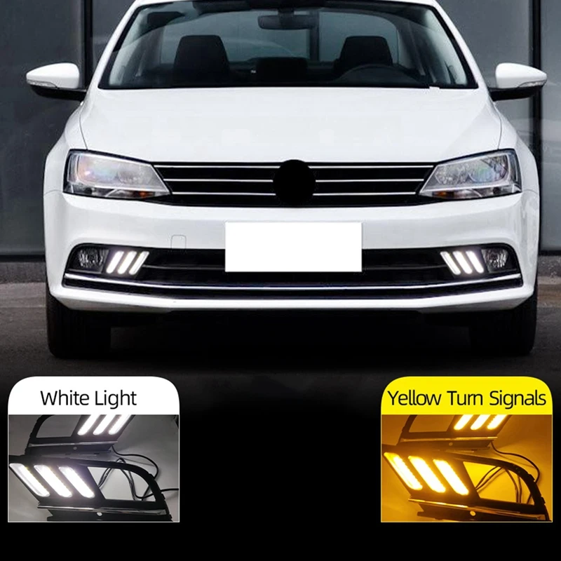 

White & Amber & Blue DRL Daytime Running Lights Fog Lights with Turn Signal Lamp for Jetta Sagitar 2016-2018