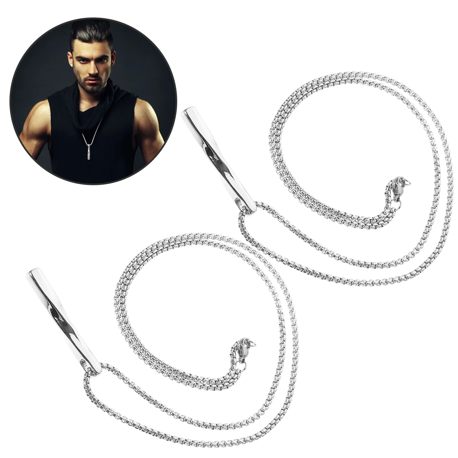 

2pcs Male Necklaces Pendant Neck Chains Mens Hip-hop Necklaces Metal Neck Jewelries