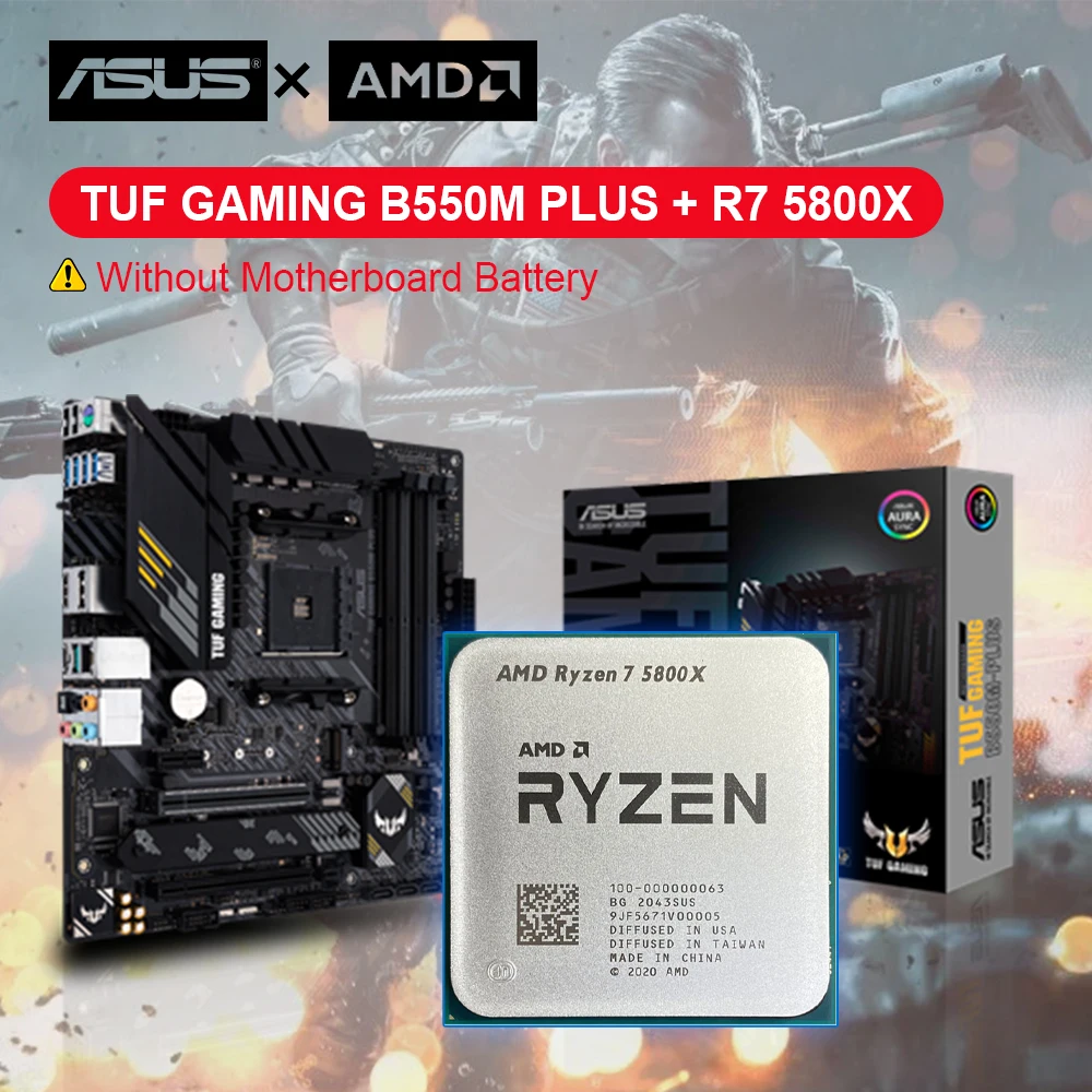 

NEW AMD Ryzen 7 5800X R7 5800X CPU + ASUS TUF Gaming B550M PLUS Gen Ryzen ATX Motherboard AM4 CPU DDR4 Processor RAM Desktop