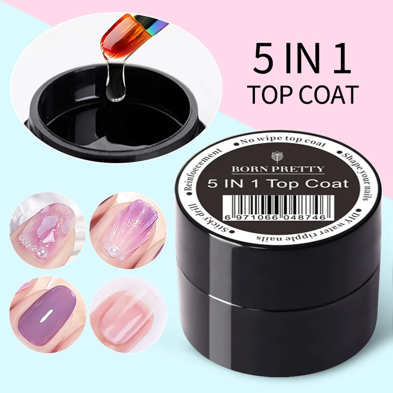 

BORN PRETTY 5 IN 1 No-wipe Top Coat Reinforcement Gel Nail Polish Efficient Function Adhesive Water Nail Art Gel DIY Design