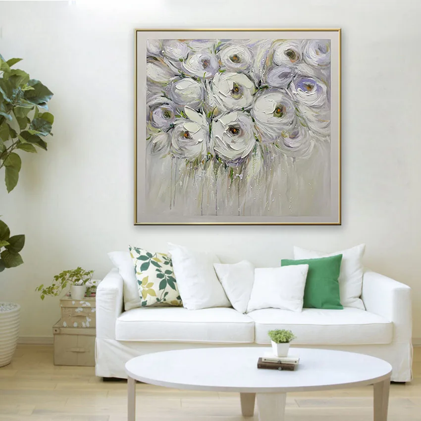 

Large Size Hand Painted Oil Painting On Canvas Flowers Peony Hanging Poster Restaurant Bedroom Decorative Art Mural No Framed