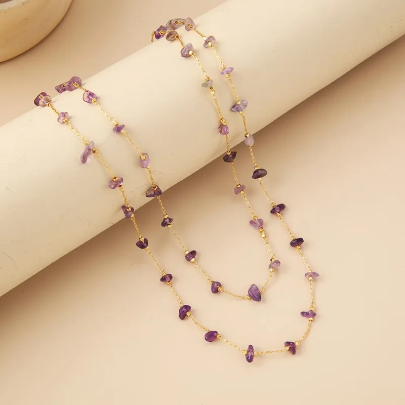 

Rice bead necklace Natural Stone Irregular Double layer Fashion Minimalist Hand-woven Bohemian Adjustable Beaded Necklace
