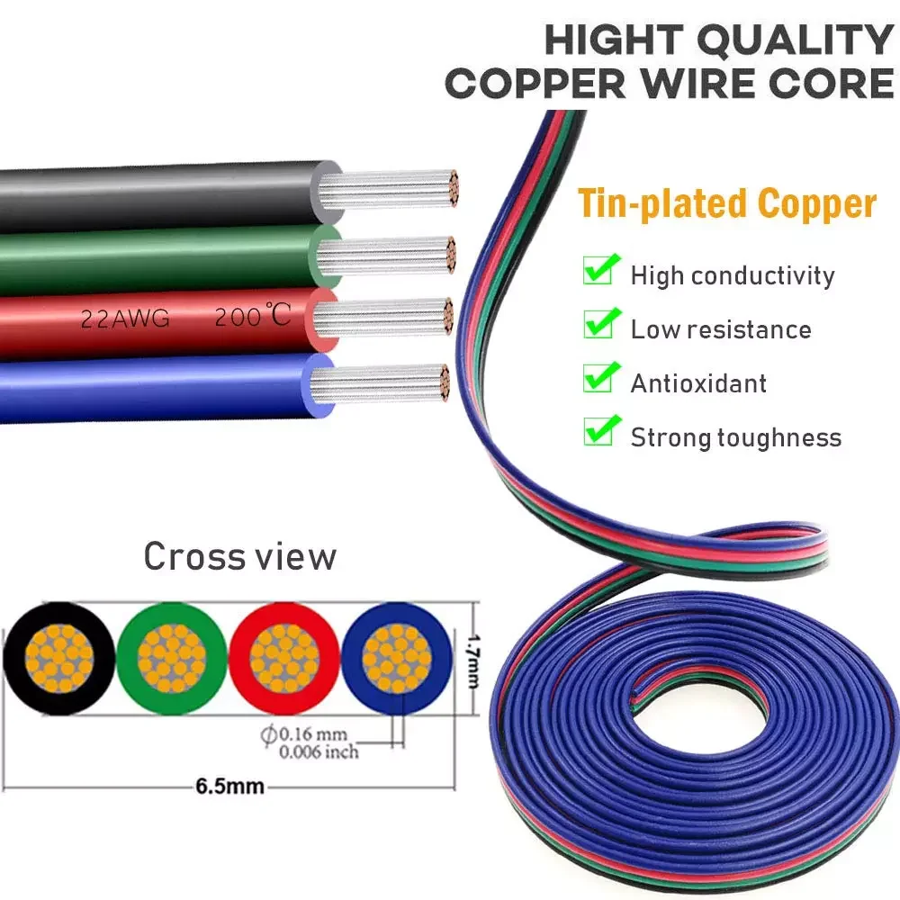 

DC 12V 4PIN RGB Extension Cable 22AWG 4 Conductor Extend Cord Wire For 3528 5050 RGB LED Strip 5M 10M 50M 100M Wire Cable