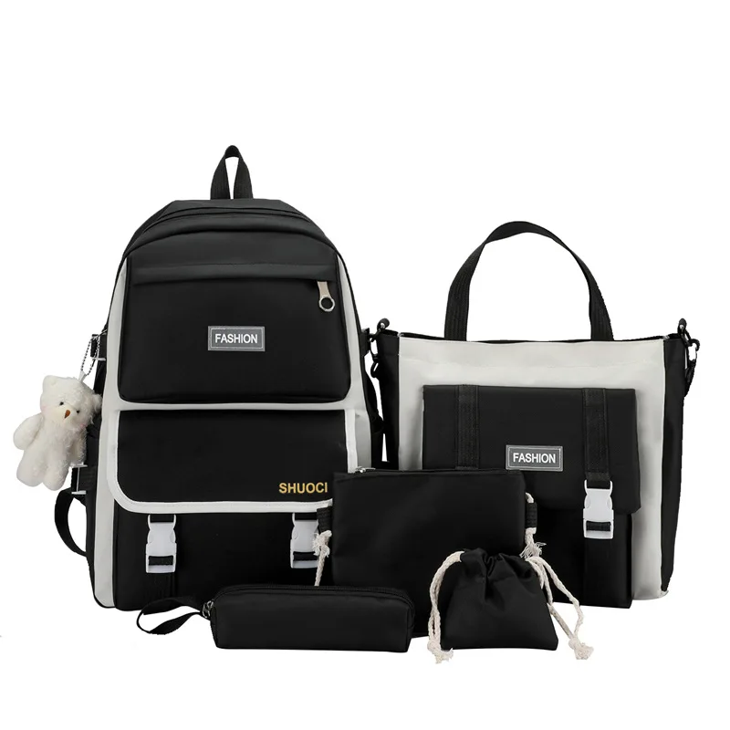 

Милый женский водонепроницаемый нейлоновый школьный рюкзак с несколькими карманами, 5 шт./комплект, для студенток, женские милые рюкзаки дл...