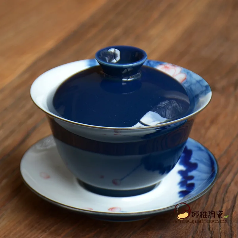 Чаша с крышкой Gaiwan чашка для заваривания ручная роспись чайная набор кунг-фу