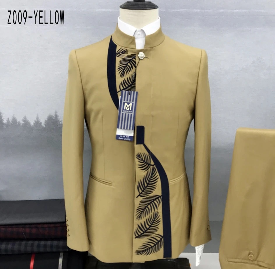 

Embroidered Zhongshan collar men's suits Tang suit Chinese wind two-piece suit male host banquet receiving clothes explosive