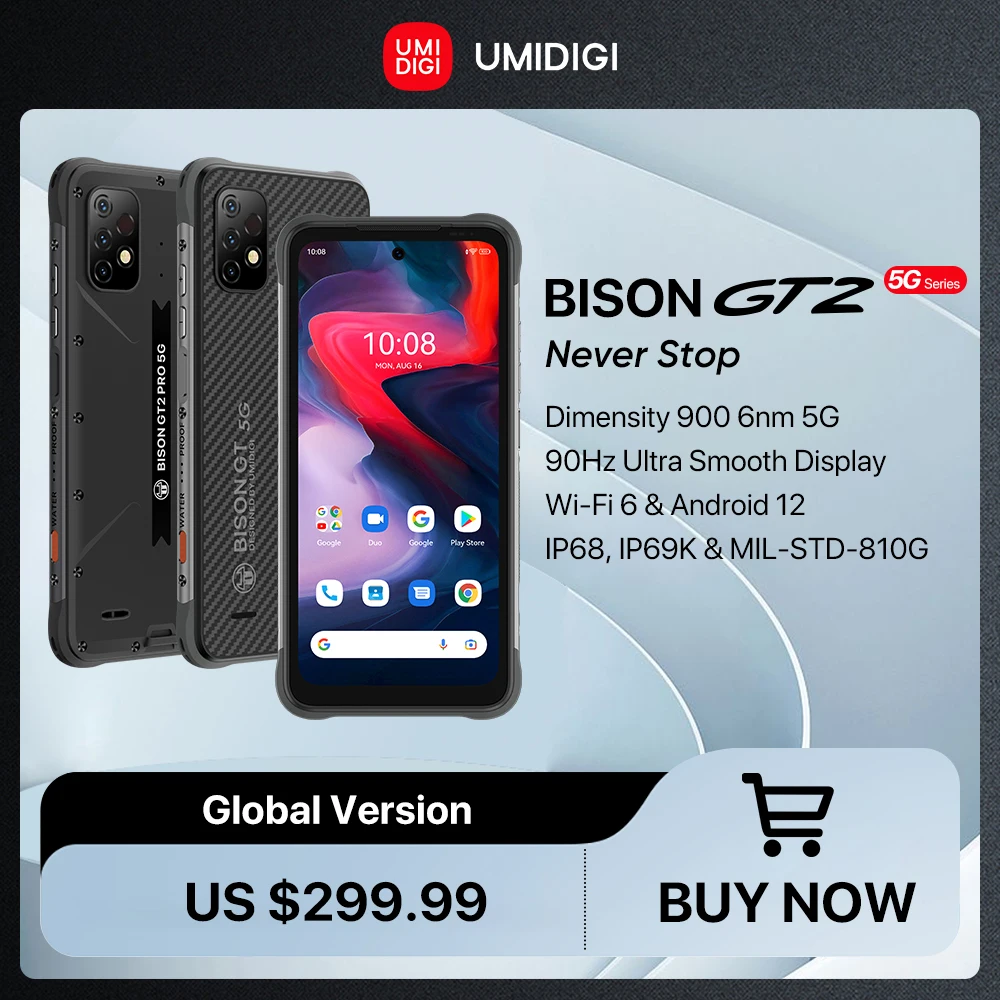 UMIDIGI BISON GT2 PRO 5G Rugged Smartphone, Dimensity 900 CPU, IP68& IP69K, 6.5