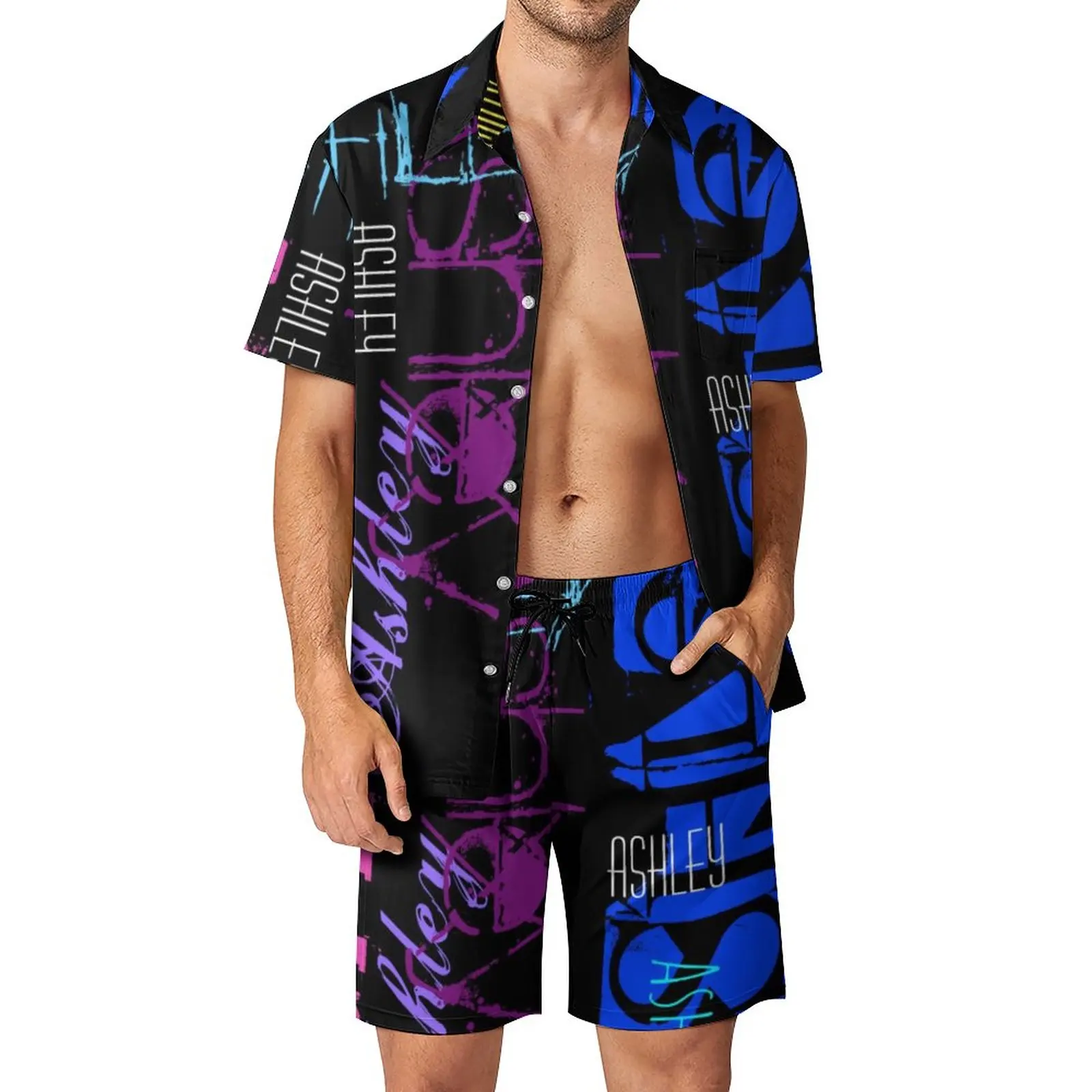 

Word Graffiti Print Men Sets Letters HWC Casual Shirt Set Fashion Beachwear Shorts Summer Suit 2 Piece Plus Size 2XL 3XL