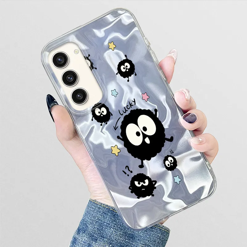 Feather Yarn Phone Case For Samsung Galaxy S23 SM-S908 Laser Flash Coque Soft Silicone TPU Painted Cute Printed Back Cover Funda