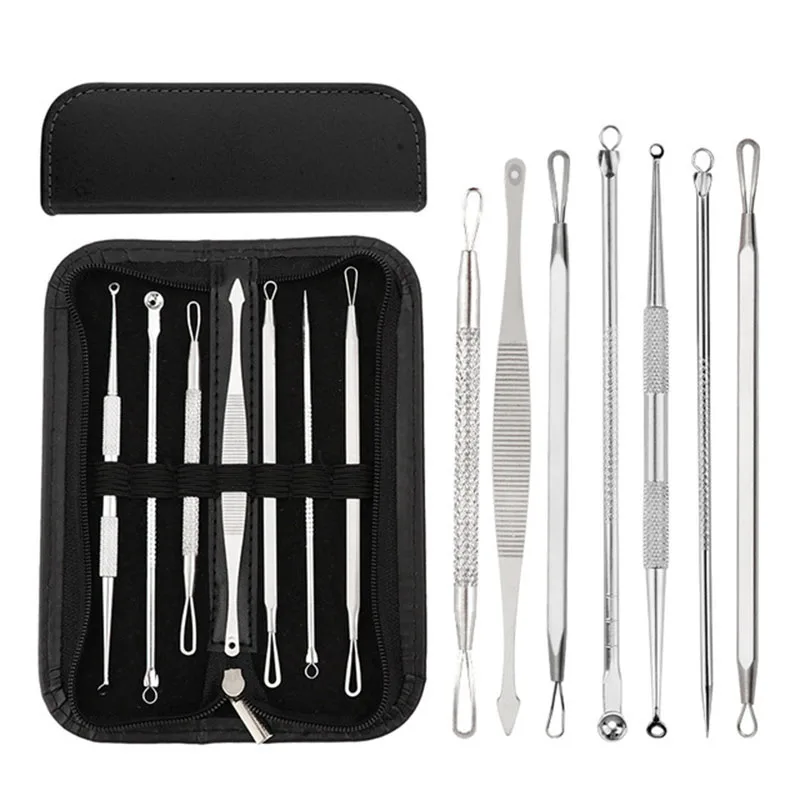 

7PCS/set Stainless Steel Comedone Acne Blackhead Remover Needles Extractor Pimple Blemish Skin Face Care Tools Clip Spoon Kit