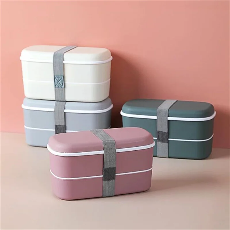 

Double-Layered Lunch Box Microwave Bento Container Portable Plastic Food Rice Container Dinnerware Set Food Refrigerator Crisper