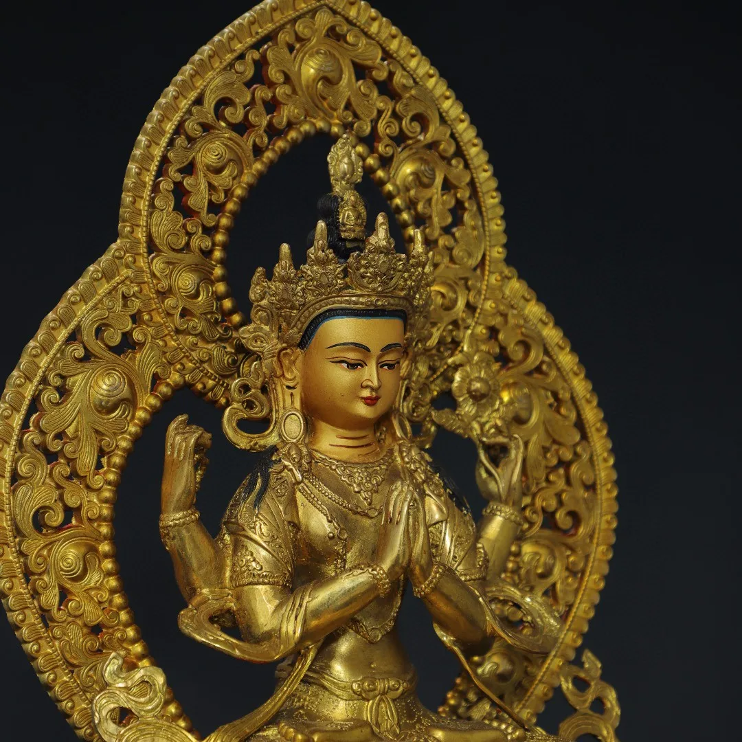 Из Непала Тибета латунные покрышки с позолоченной подсветкой четыре руки тара