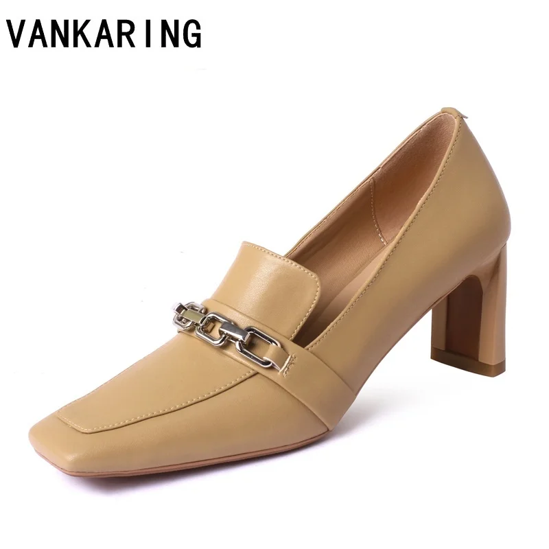 

Туфли-лодочки женские из натуральной кожи на высоком массивном каблуке