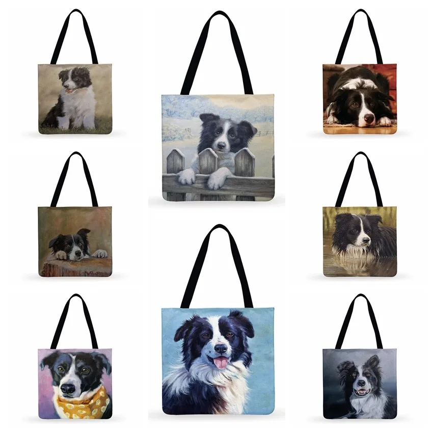 

Ladies Bag Shoulder Foldable Shopping Bag Border Collie Art Painting Print Tote Bag For Women Casual Tote Outdoor Beach Bags