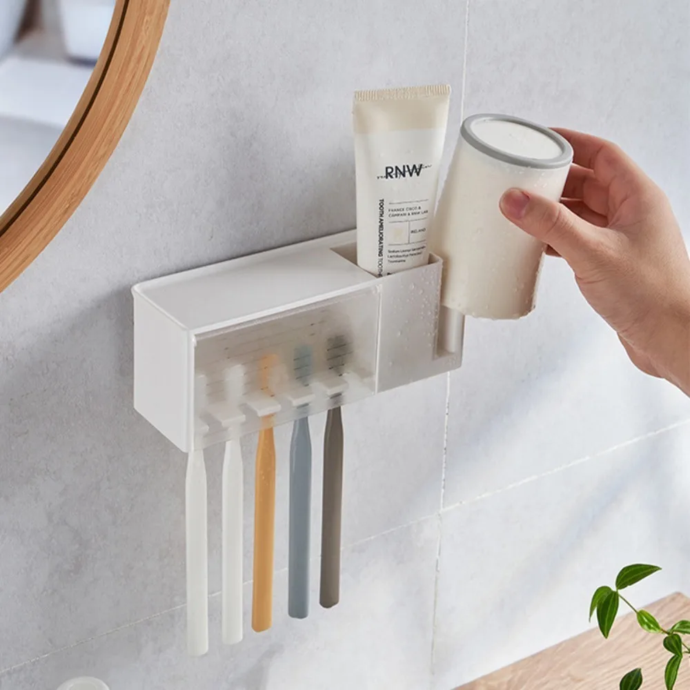 

5-hole Toothbrush Holder Durable Storage Dust Proof Tooth Rack Viscose Countertop Bathroom Organizer Bathroom