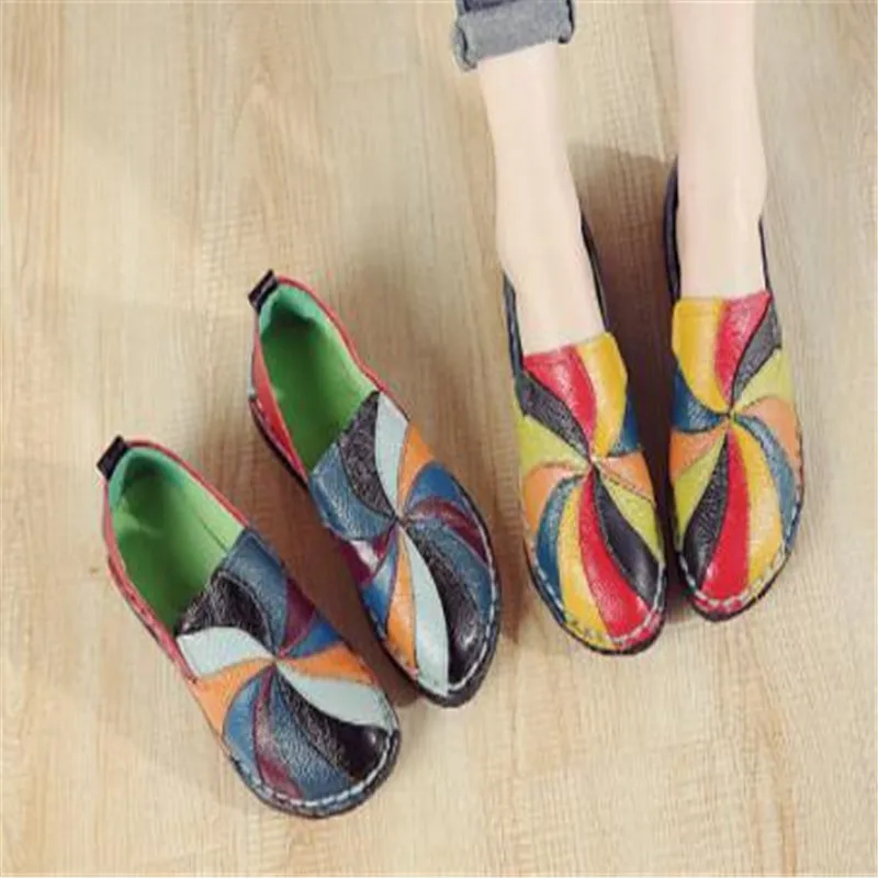 

Women's Ladies Female Woman Mother Shoes Flats Genuine Leather Loafers Mixed Colorful Non Slip On Plus Size 35-42